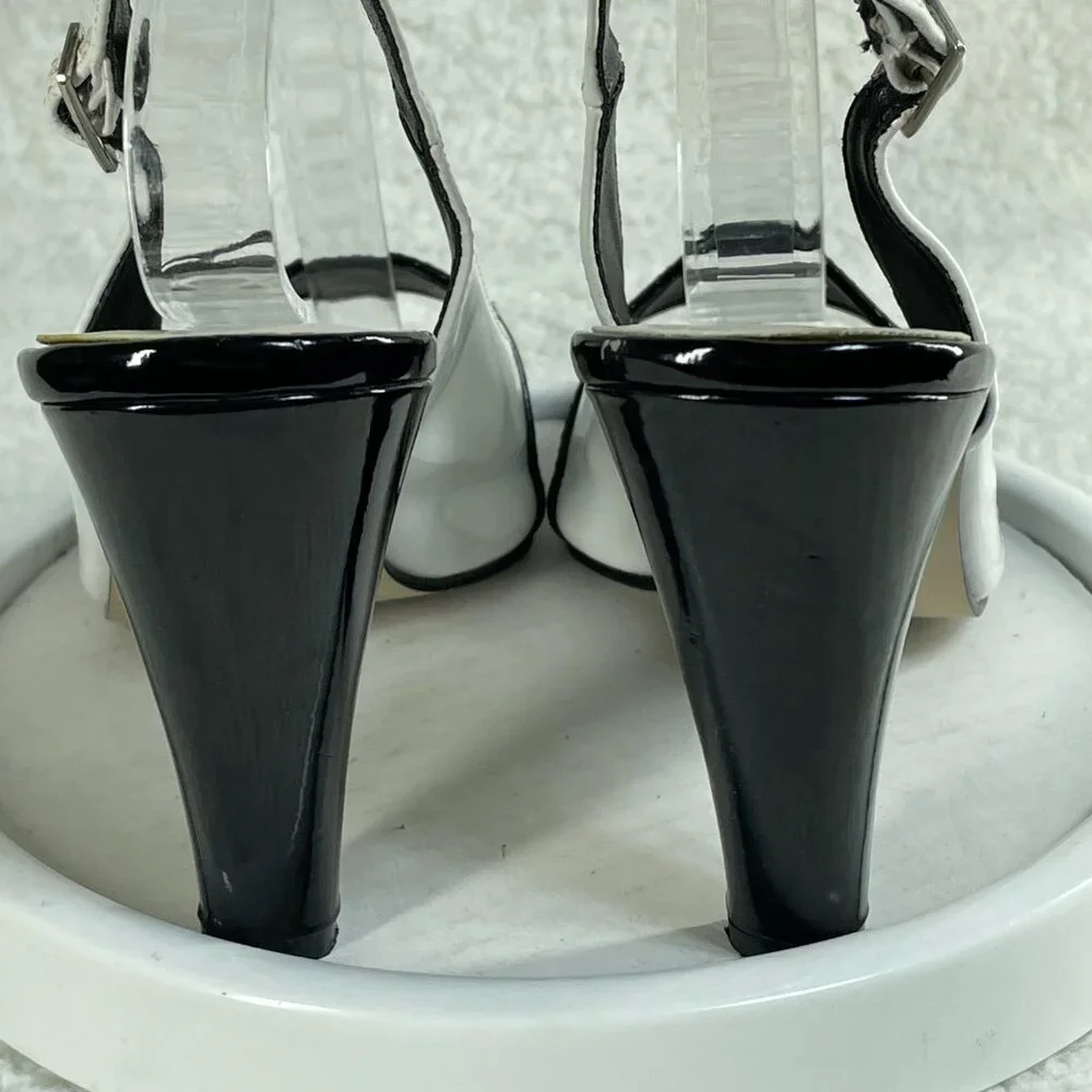 Pierre Dumas High Heels Womens 7.5 M Black White 3.5 Inch Block Heel Adjustable